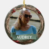 Pastel Green Grapevine Wreath ANY Photo Keramik Ornament (Hinten)