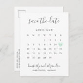Pastel Green Heart Calendar Save the Date Ankündigungspostkarte (Vorne/Hinten)