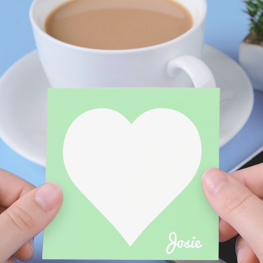 Pastel Green Heart Sticky Notes mit Name Post-it Klebezettel
