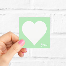 Pastel Green Heart Sticky Notes mit Name Post-it Klebezettel