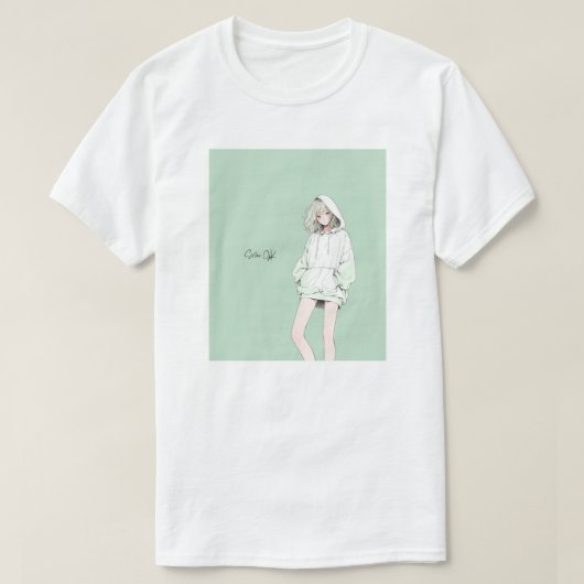 Pastel Green JK Tシャツ｜寿司娘 GenerativeAI T-Shirt (Design vorne)