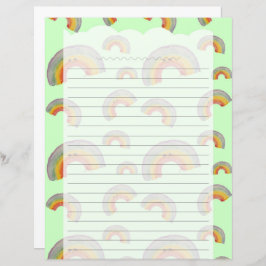 Pastel Green Kawaii Rainbow Stationery Paper