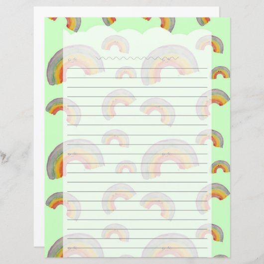 Pastel Green Kawaii Rainbow Stationery Paper (Vorne/Hinten)