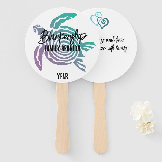 Pastel Green Lila Tribal Turtle Family Wiedersehen Fächer (Vorne und Hinten)