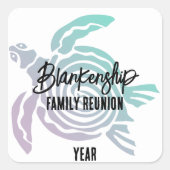 Pastel Green Lila Tribal Turtle Family Wiedersehen Quadratischer Aufkleber (Vorderseite)