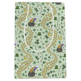 Pastel Green Luck & Joy St Patricks Day Whimsical Mittlere Geschenktüte