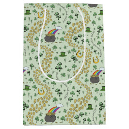 Pastel Green Luck & Joy St Patricks Day Whimsical Mittlere Geschenktüte