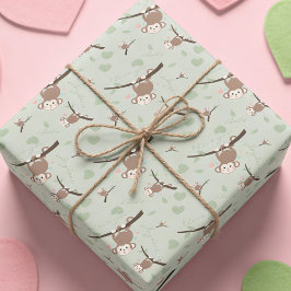 Pastel Green Monkey Valentine Wrapping Paper  Geschenkpapier