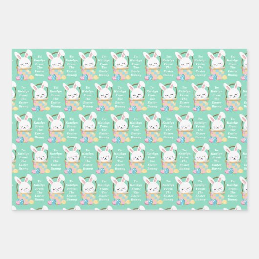 Pastel Green Oaster Personalisierte Kinder Geschenkpapier Set (Vorderseite)