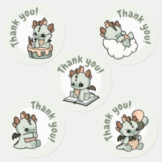 Pastel Green Orange Baby Dragon Vielen Dank Etiketten