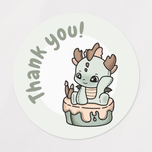 Pastel Green Orange Baby Dragon Vielen Dank Etiketten (Design 1)