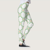 Pastel Green & Orange Floral Leaf Pattern Leggings (Rechts)