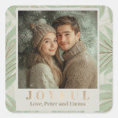 Pastel Green Palm Tree Holiday Foto Quadratischer Aufkleber (Vorderseite)