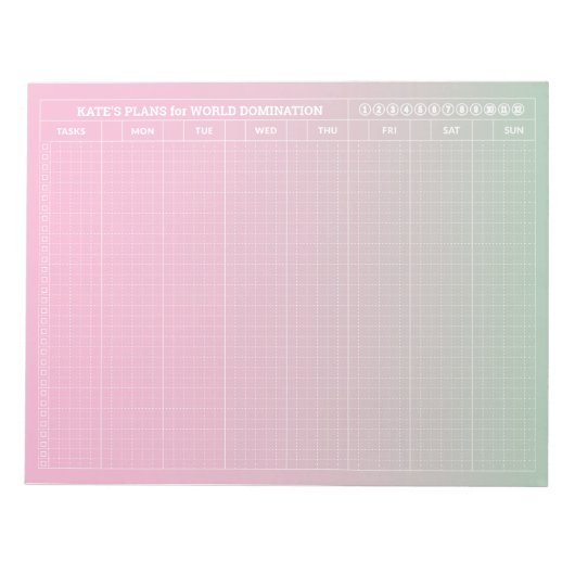 Pastel Green Pink GRID Wochenplaner Minimalistisch Notizblock (Vorderseite)