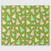 PASTEL GREEN PINK YELLOW HOLIDAY CHRISTMAS BÄUME GESCHENKPAPIER (Flach)