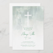Pastel Green Religious Katholic Baptismus Einladun Einladung (Vorne/Hinten)