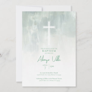 Pastel Green Religious Katholic Baptismus Einladun Einladung