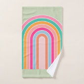 Pastel Green Retro Rainbow Badhandtuch Set (Handtuch)