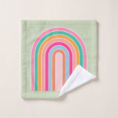 Pastel Green Retro Rainbow Badhandtuch Set (Waschlappen)