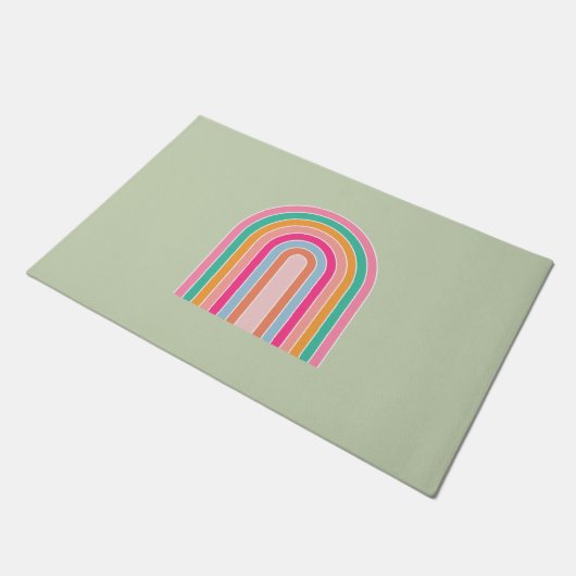 Pastel Green Retro Rainbow Fußmatte (Schrägansicht)