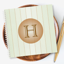 Pastel Green Tan Stripe Monogram Spiral Notebook