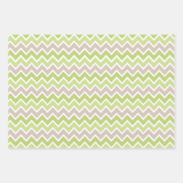 PASTEL GREEN & TAN STRIPES POLKA DOTS ZIG ZAG GESCHENKPAPIER SET