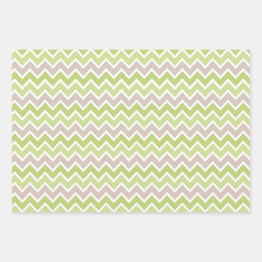 PASTEL GREEN & TAN STRIPES POLKA DOTS ZIG ZAG GESCHENKPAPIER SET (Vorderseite)