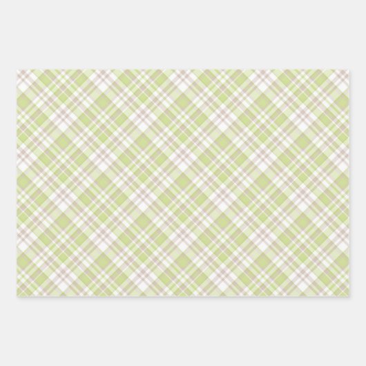 PASTEL GREEN & TAN TEDDY BEAR FACES HEARTS PLAID GESCHENKPAPIER SET (Vorderseite 3)