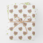 PASTEL GREEN & TAN TEDDY BEAR FACES HEARTS PLAID GESCHENKPAPIER SET (Beispiel)