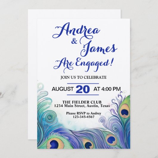 Pastel Green und Peacock Feathers Engagement Party Einladung (Vorne/Hinten)