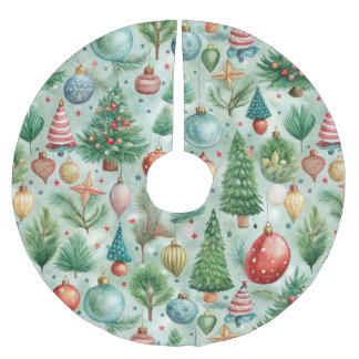 PASTEL GREEN UND RED CHRISTMAS ORNAMENTS & BÄUME POLYESTER WEIHNACHTSBAUMDECKE