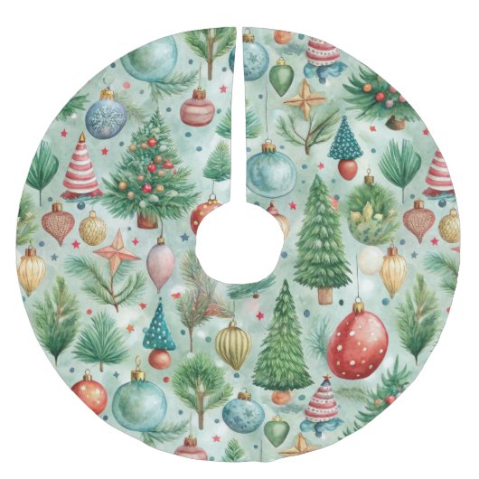 PASTEL GREEN UND RED CHRISTMAS ORNAMENTS & BÄUME POLYESTER WEIHNACHTSBAUMDECKE (Vorderseite)