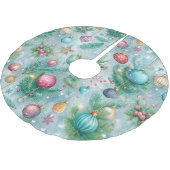 PASTEL GREEN UND RED CHRISTMAS ORNAMENTS & BÄUME POLYESTER WEIHNACHTSBAUMDECKE (Schrägansicht)