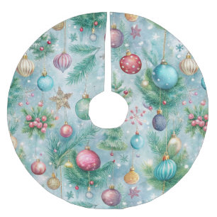 PASTEL GREEN UND RED CHRISTMAS ORNAMENTS & BÄUME POLYESTER WEIHNACHTSBAUMDECKE