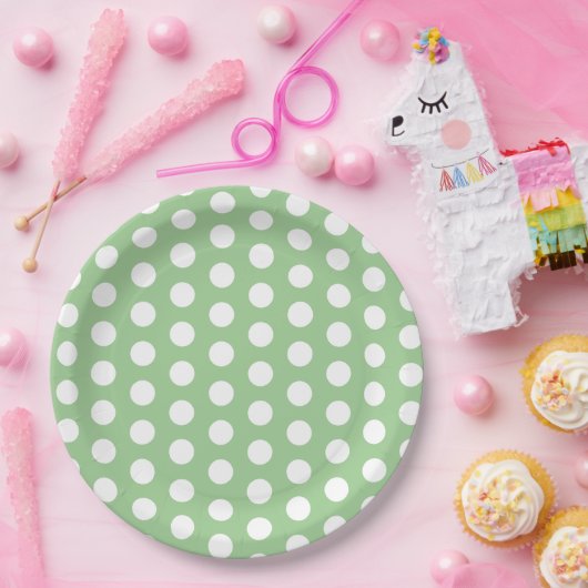 Pastel Green und White Polka Dot Oaster Pappteller (Party)