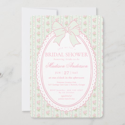 Pastel Green Vintage Fancy Floral Bridal Shower Einladung (Vorderseite)