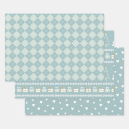 PASTEL GREEN & WHITE URLAUB WINTER NORDIC PATTERN GESCHENKPAPIER SET