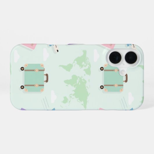 Pastel green with travel doodle iPhone Case iPhone 16 Hülle (Rückseite (Horizontal))