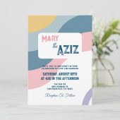 Pastel Groovy Retro 70er Floral Wedding Einladung (Stehend Vorderseite)