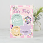 Pastel Groovy Retro Let's Party Geburtstag Einladung (Stehend Vorderseite)