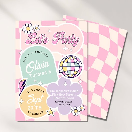 Pastel Groovy Retro Let's Party Geburtstag Einladung