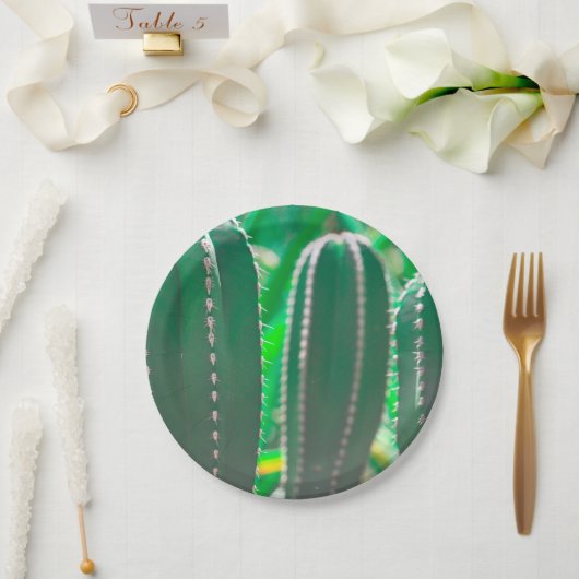 Pastel Grüne Kaktus Pflanze Blätter Pastellfarben Pappteller (Hochzeit)