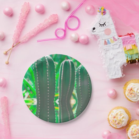 Pastel Grüne Kaktus Pflanze Blätter Pastellfarben Pappteller (Party)