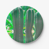 Pastel Grüne Kaktus Pflanze Blätter Pastellfarben Pappteller (Vorderseite)