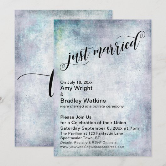Pastel Grunge Just Married Wedding Einladung (Vorne/Hinten)