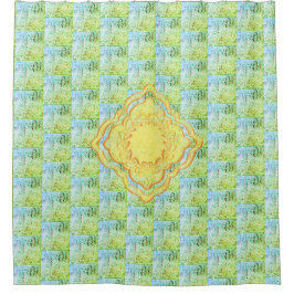 Pastel Grüntöne und Goldene Medallien Abstrakte Ku Duschvorhang