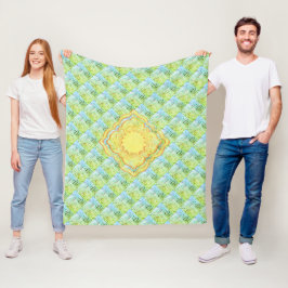 Pastel Grüntöne und Goldene Medallien Abstrakte Ku Fleecedecke