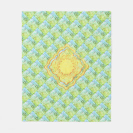 Pastel Grüntöne und Goldene Medallien Abstrakte Ku Fleecedecke
