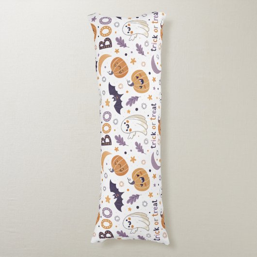 Pastel Halloween Body Pillow – Ghost & Pumpkin Boo Seitenschläferkissen (Vorderseite Vertikal)