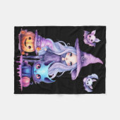 Pastel Halloween Hexenkatze Kürbiskerns Fleecedecke (Vorderseite (Horizontal))